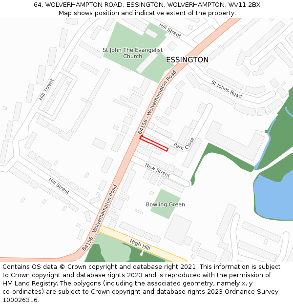 64, WOLVERHAMPTON ROAD, ESSINGTON, WOLVERHAMPTON, WV11 2BX: Location map and indicative extent of plot