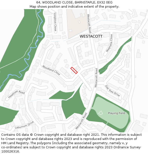 64, WOODLAND CLOSE, BARNSTAPLE, EX32 0EG: Location map and indicative extent of plot