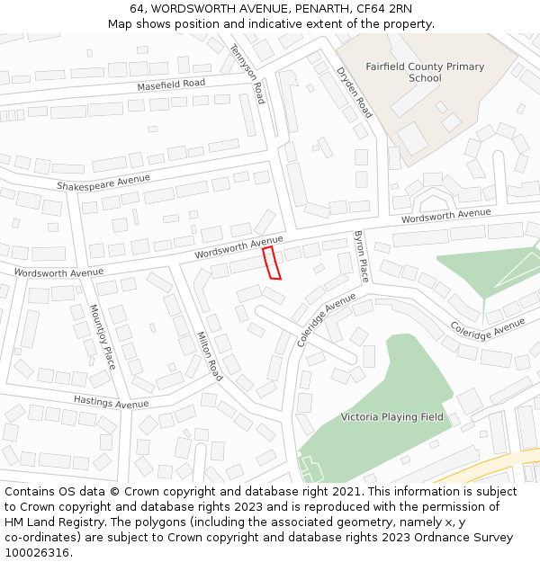 64, WORDSWORTH AVENUE, PENARTH, CF64 2RN: Location map and indicative extent of plot