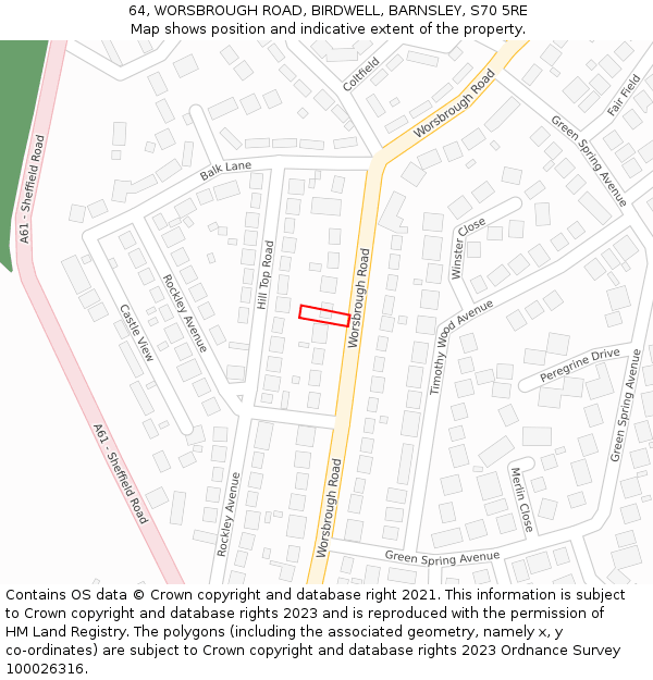 64, WORSBROUGH ROAD, BIRDWELL, BARNSLEY, S70 5RE: Location map and indicative extent of plot