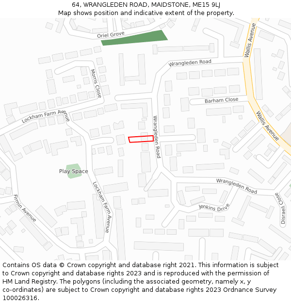 64, WRANGLEDEN ROAD, MAIDSTONE, ME15 9LJ: Location map and indicative extent of plot
