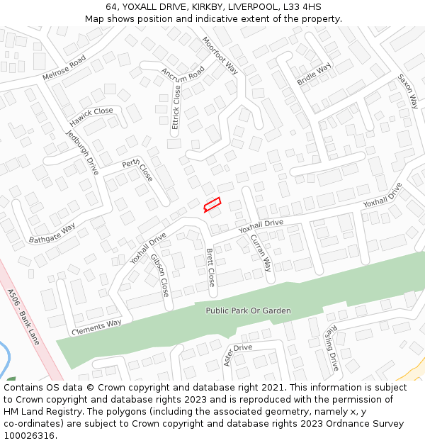 64, YOXALL DRIVE, KIRKBY, LIVERPOOL, L33 4HS: Location map and indicative extent of plot