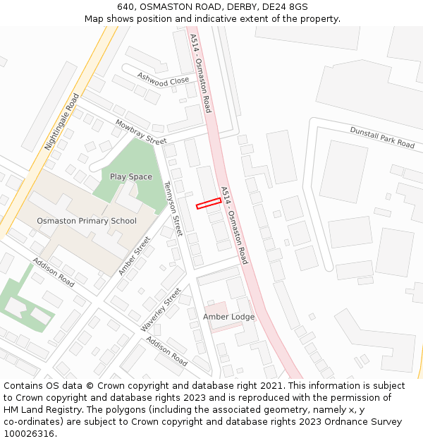 640, OSMASTON ROAD, DERBY, DE24 8GS: Location map and indicative extent of plot