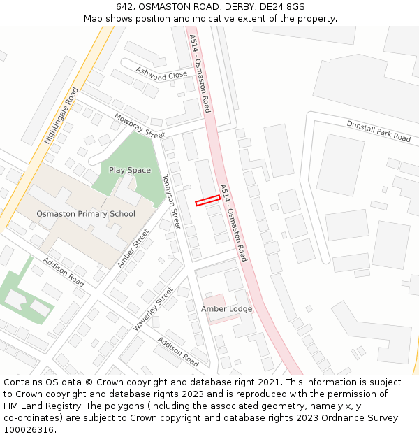 642, OSMASTON ROAD, DERBY, DE24 8GS: Location map and indicative extent of plot