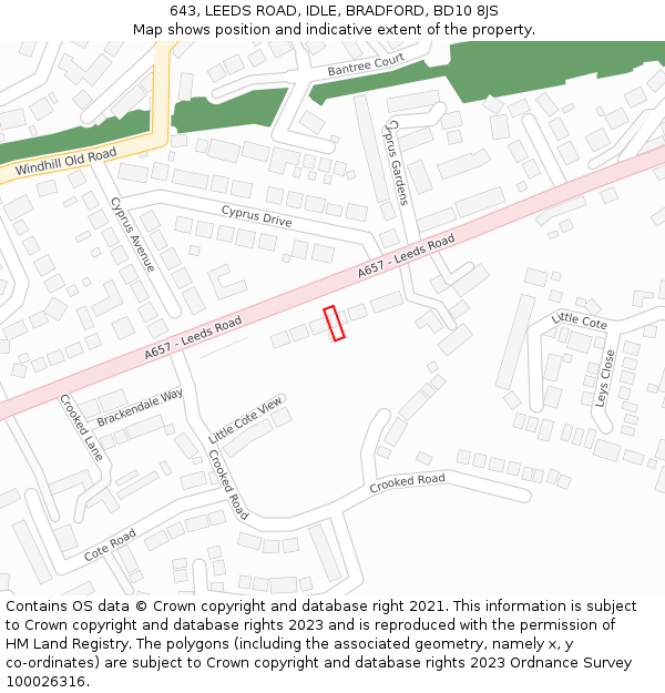 643, LEEDS ROAD, IDLE, BRADFORD, BD10 8JS: Location map and indicative extent of plot