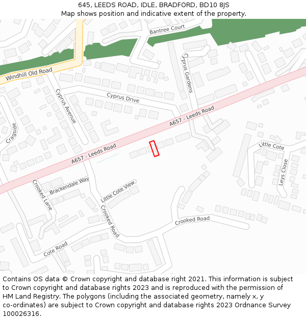 645, LEEDS ROAD, IDLE, BRADFORD, BD10 8JS: Location map and indicative extent of plot