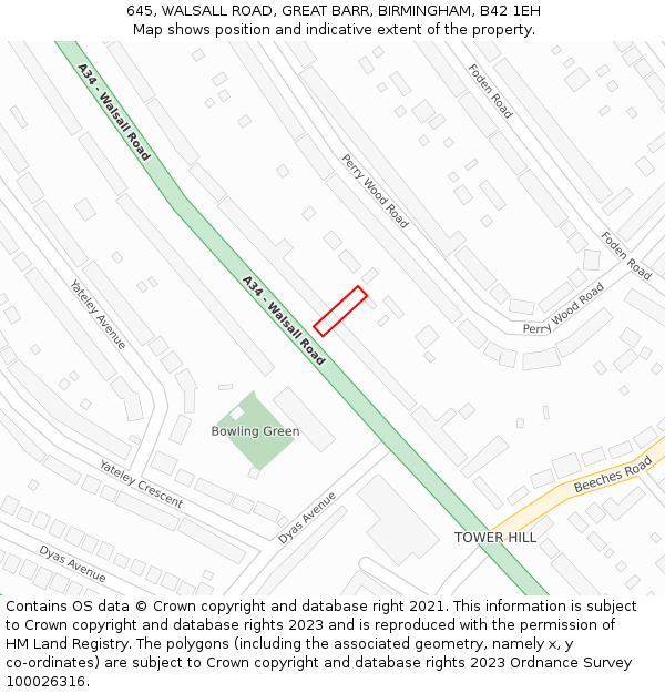 645, WALSALL ROAD, GREAT BARR, BIRMINGHAM, B42 1EH: Location map and indicative extent of plot