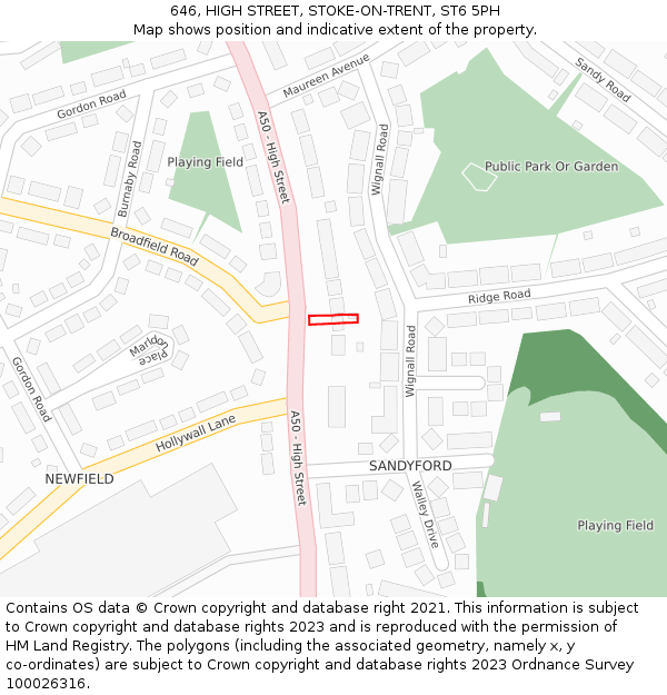 646, HIGH STREET, STOKE-ON-TRENT, ST6 5PH: Location map and indicative extent of plot