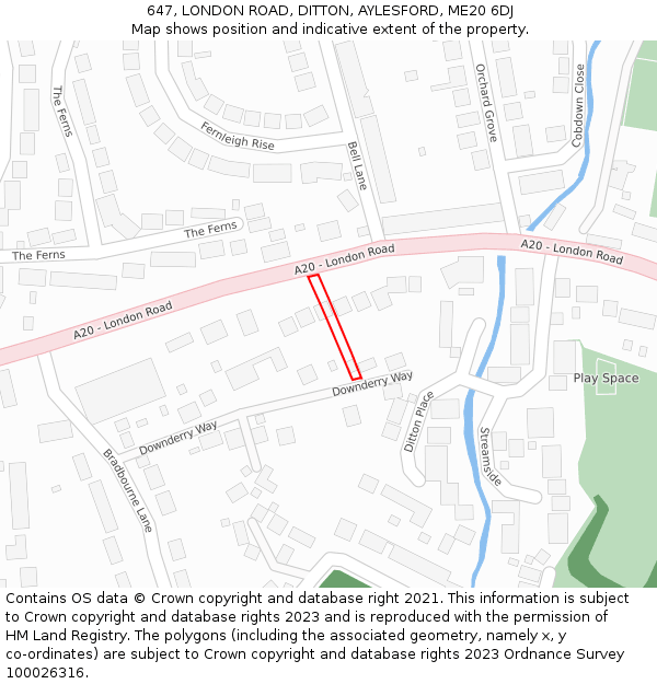 647, LONDON ROAD, DITTON, AYLESFORD, ME20 6DJ: Location map and indicative extent of plot