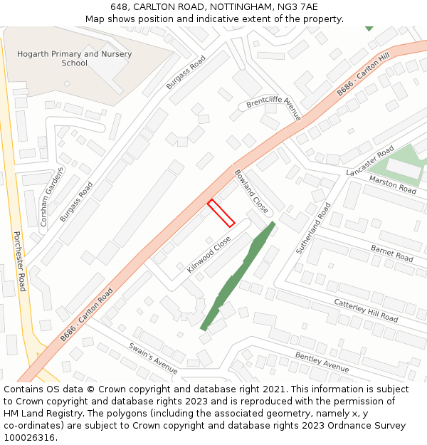 648, CARLTON ROAD, NOTTINGHAM, NG3 7AE: Location map and indicative extent of plot