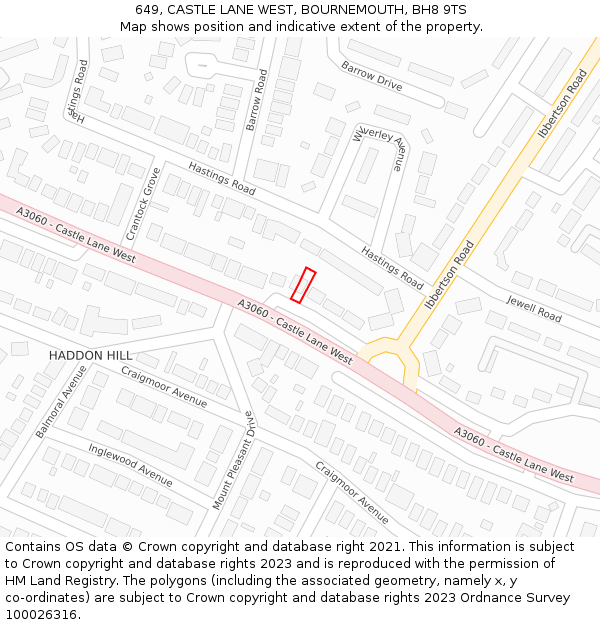 649, CASTLE LANE WEST, BOURNEMOUTH, BH8 9TS: Location map and indicative extent of plot