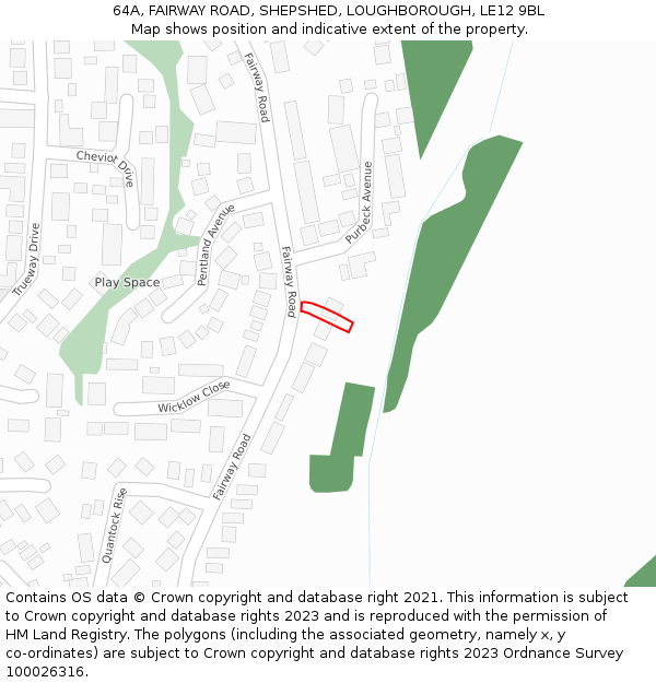 64A, FAIRWAY ROAD, SHEPSHED, LOUGHBOROUGH, LE12 9BL: Location map and indicative extent of plot