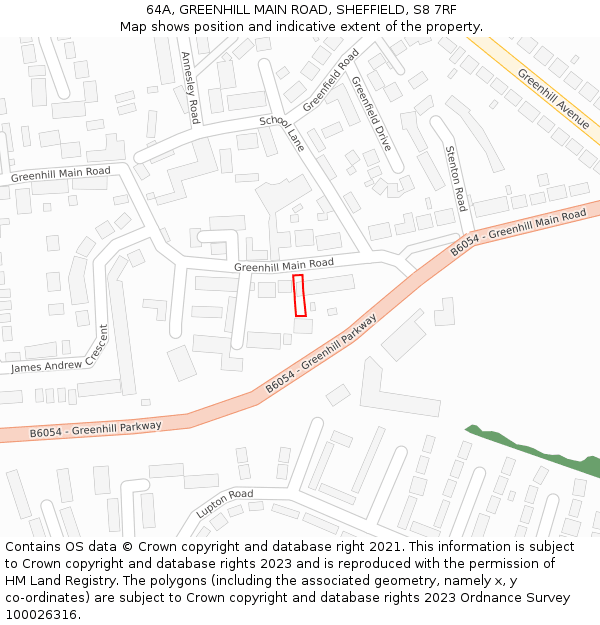 64A, GREENHILL MAIN ROAD, SHEFFIELD, S8 7RF: Location map and indicative extent of plot