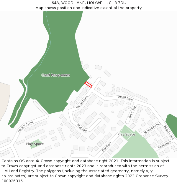 64A, WOOD LANE, HOLYWELL, CH8 7DU: Location map and indicative extent of plot