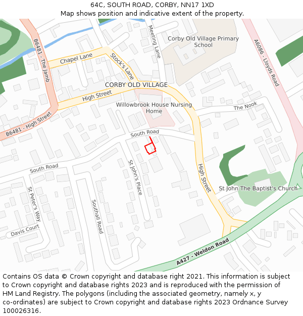 64C, SOUTH ROAD, CORBY, NN17 1XD: Location map and indicative extent of plot