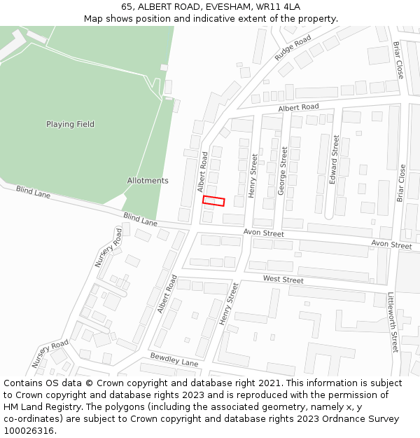 65, ALBERT ROAD, EVESHAM, WR11 4LA: Location map and indicative extent of plot