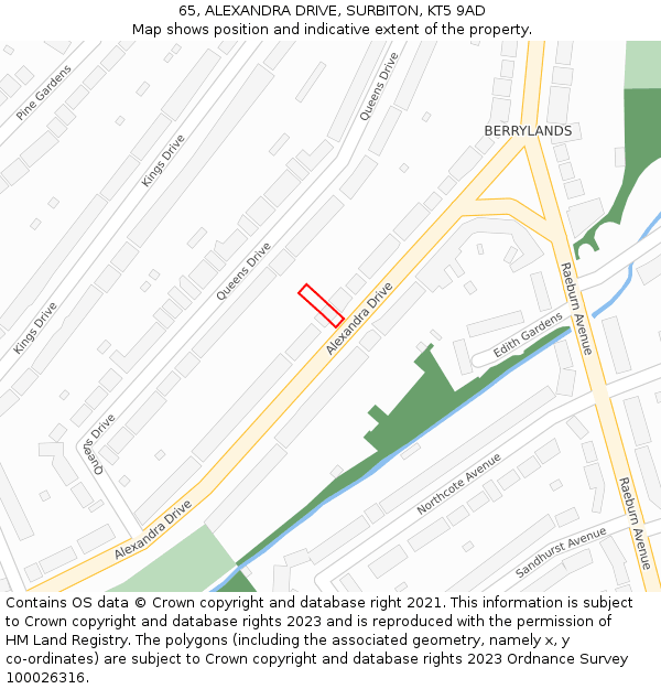 65, ALEXANDRA DRIVE, SURBITON, KT5 9AD: Location map and indicative extent of plot