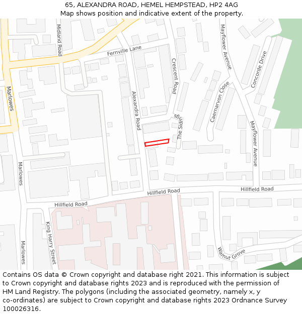 65, ALEXANDRA ROAD, HEMEL HEMPSTEAD, HP2 4AG: Location map and indicative extent of plot