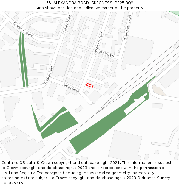 65, ALEXANDRA ROAD, SKEGNESS, PE25 3QY: Location map and indicative extent of plot