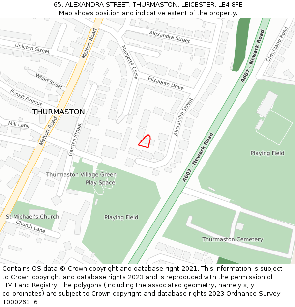 65, ALEXANDRA STREET, THURMASTON, LEICESTER, LE4 8FE: Location map and indicative extent of plot