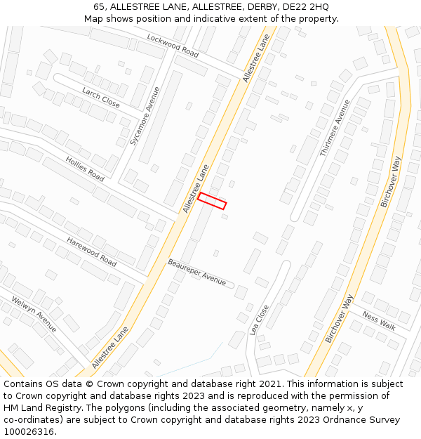 65, ALLESTREE LANE, ALLESTREE, DERBY, DE22 2HQ: Location map and indicative extent of plot