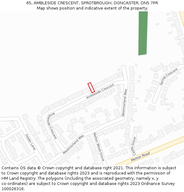 65, AMBLESIDE CRESCENT, SPROTBROUGH, DONCASTER, DN5 7PR: Location map and indicative extent of plot