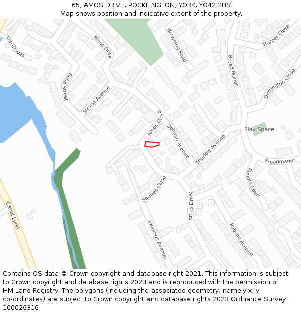 65, AMOS DRIVE, POCKLINGTON, YORK, YO42 2BS: Location map and indicative extent of plot