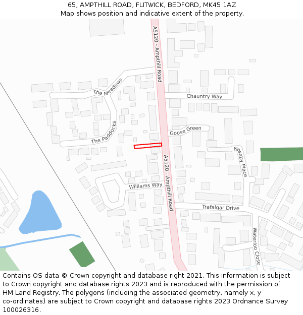 65, AMPTHILL ROAD, FLITWICK, BEDFORD, MK45 1AZ: Location map and indicative extent of plot