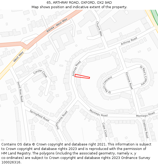 65, ARTHRAY ROAD, OXFORD, OX2 9AD: Location map and indicative extent of plot