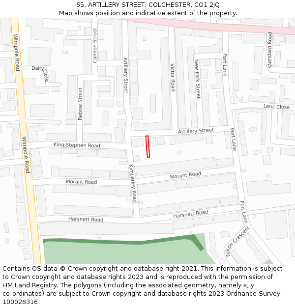 65, ARTILLERY STREET, COLCHESTER, CO1 2JQ: Location map and indicative extent of plot