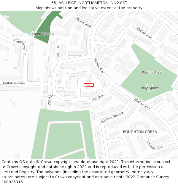 65, ASH RISE, NORTHAMPTON, NN2 8ST: Location map and indicative extent of plot