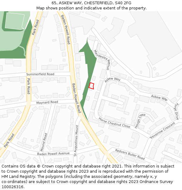 65, ASKEW WAY, CHESTERFIELD, S40 2FG: Location map and indicative extent of plot