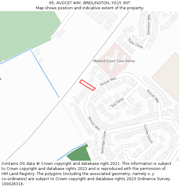 65, AVOCET WAY, BRIDLINGTON, YO15 3NT: Location map and indicative extent of plot