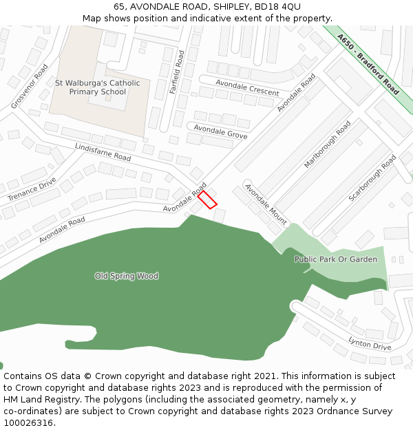 65, AVONDALE ROAD, SHIPLEY, BD18 4QU: Location map and indicative extent of plot