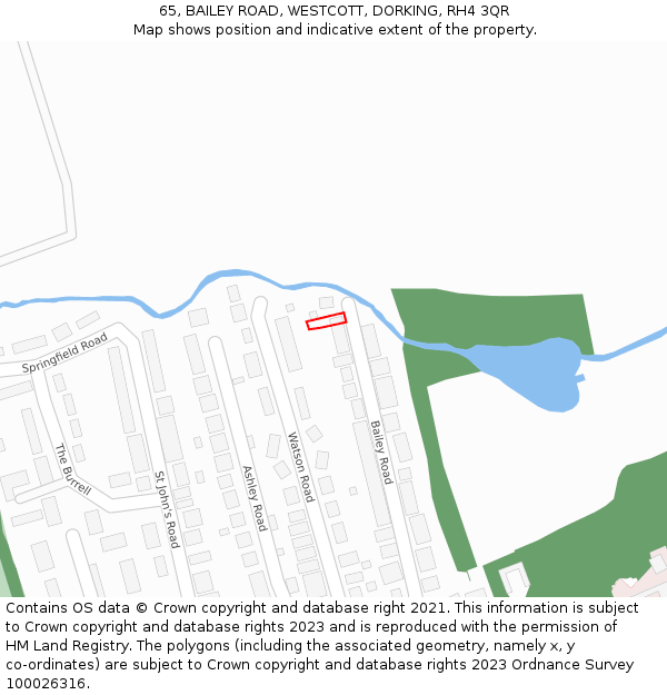 65, BAILEY ROAD, WESTCOTT, DORKING, RH4 3QR: Location map and indicative extent of plot