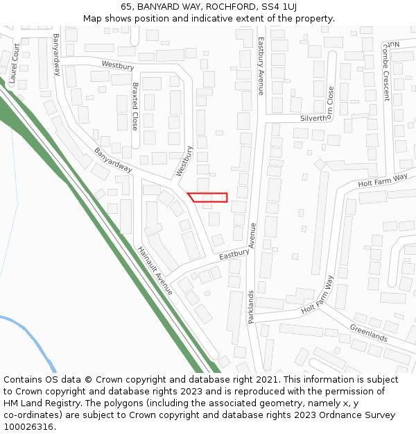 65, BANYARD WAY, ROCHFORD, SS4 1UJ: Location map and indicative extent of plot