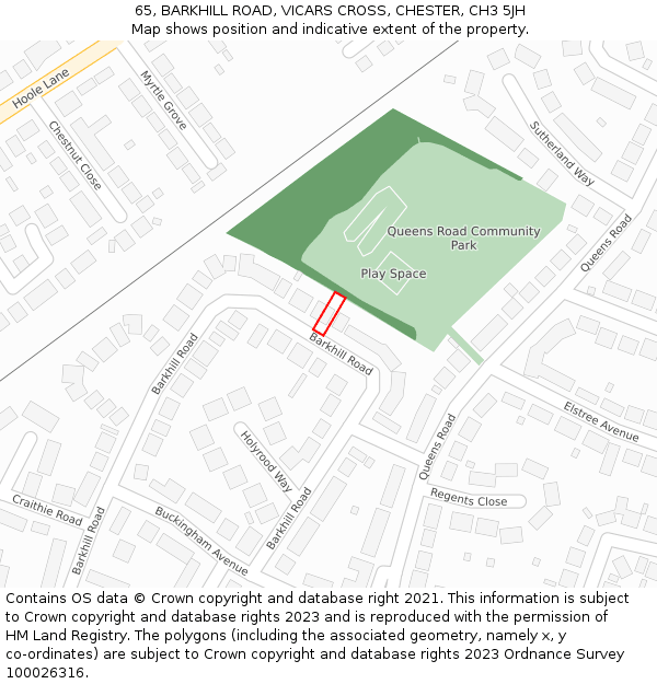 65, BARKHILL ROAD, VICARS CROSS, CHESTER, CH3 5JH: Location map and indicative extent of plot