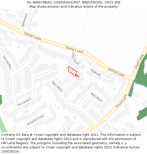 65, BARN MEAD, DODDINGHURST, BRENTWOOD, CM15 0NE: Location map and indicative extent of plot