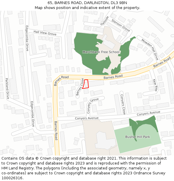 65, BARNES ROAD, DARLINGTON, DL3 9BN: Location map and indicative extent of plot