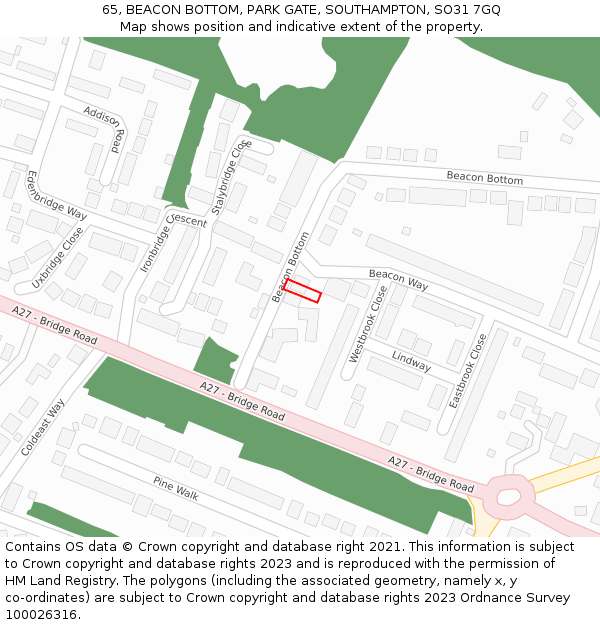 65, BEACON BOTTOM, PARK GATE, SOUTHAMPTON, SO31 7GQ: Location map and indicative extent of plot