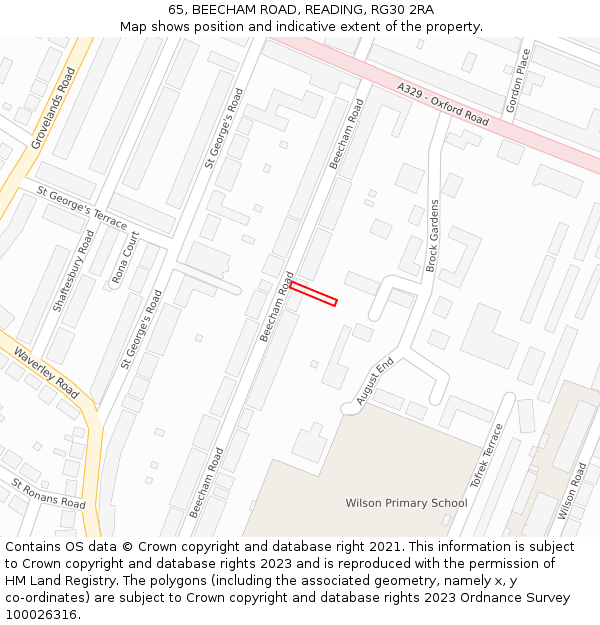 65, BEECHAM ROAD, READING, RG30 2RA: Location map and indicative extent of plot