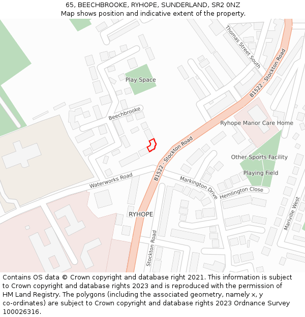 65, BEECHBROOKE, RYHOPE, SUNDERLAND, SR2 0NZ: Location map and indicative extent of plot