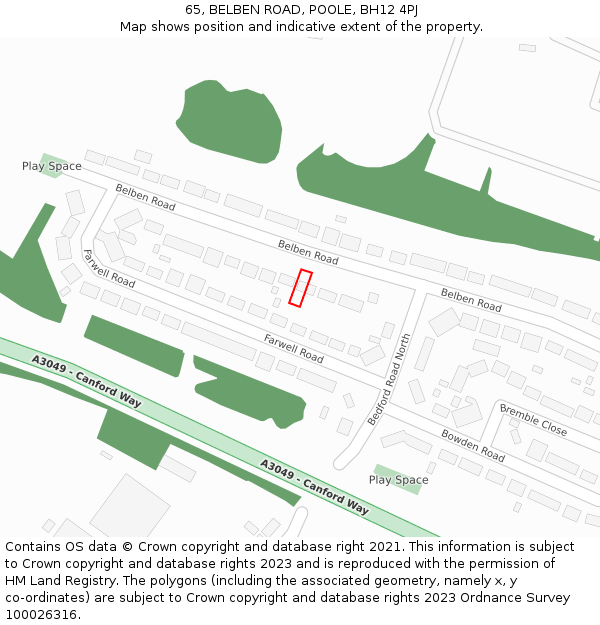 65, BELBEN ROAD, POOLE, BH12 4PJ: Location map and indicative extent of plot