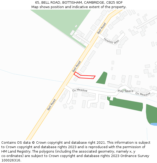 65, BELL ROAD, BOTTISHAM, CAMBRIDGE, CB25 9DF: Location map and indicative extent of plot