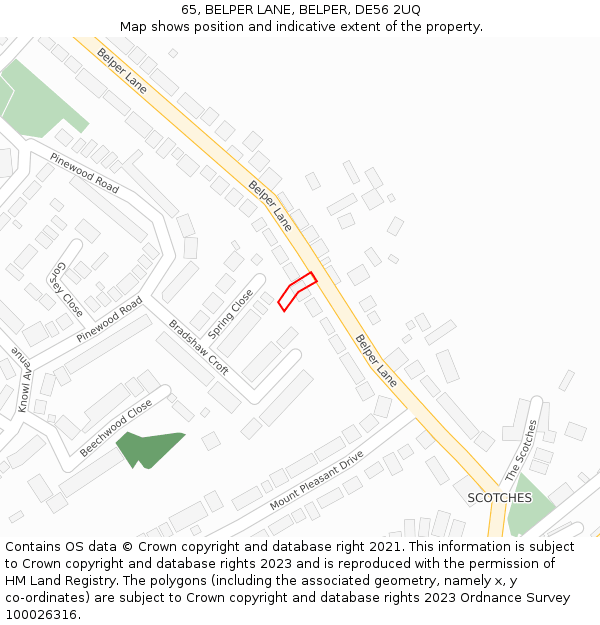 65, BELPER LANE, BELPER, DE56 2UQ: Location map and indicative extent of plot