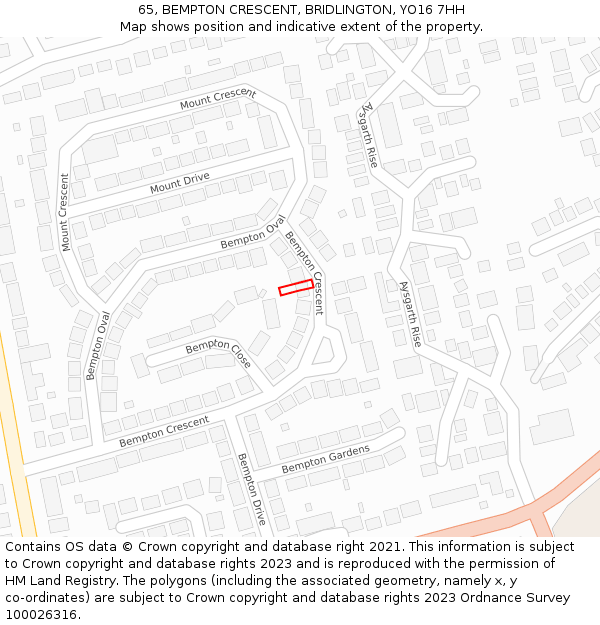 65, BEMPTON CRESCENT, BRIDLINGTON, YO16 7HH: Location map and indicative extent of plot