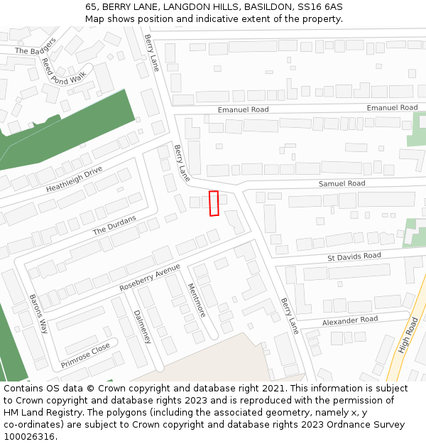 65, BERRY LANE, LANGDON HILLS, BASILDON, SS16 6AS: Location map and indicative extent of plot