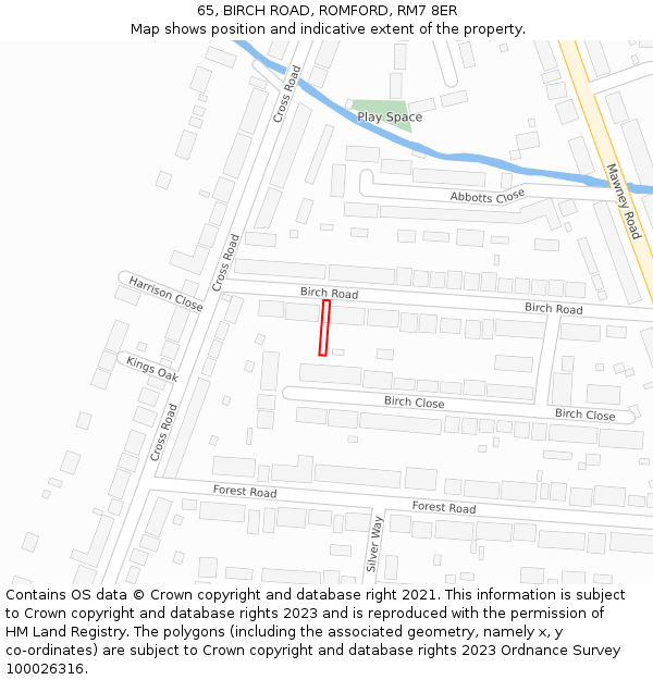 65, BIRCH ROAD, ROMFORD, RM7 8ER: Location map and indicative extent of plot