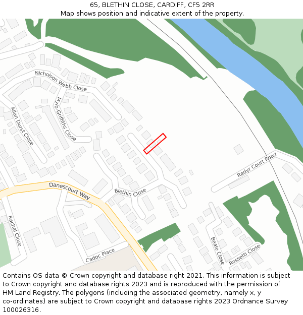 65, BLETHIN CLOSE, CARDIFF, CF5 2RR: Location map and indicative extent of plot