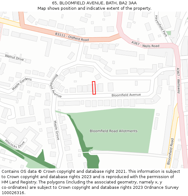 65, BLOOMFIELD AVENUE, BATH, BA2 3AA: Location map and indicative extent of plot